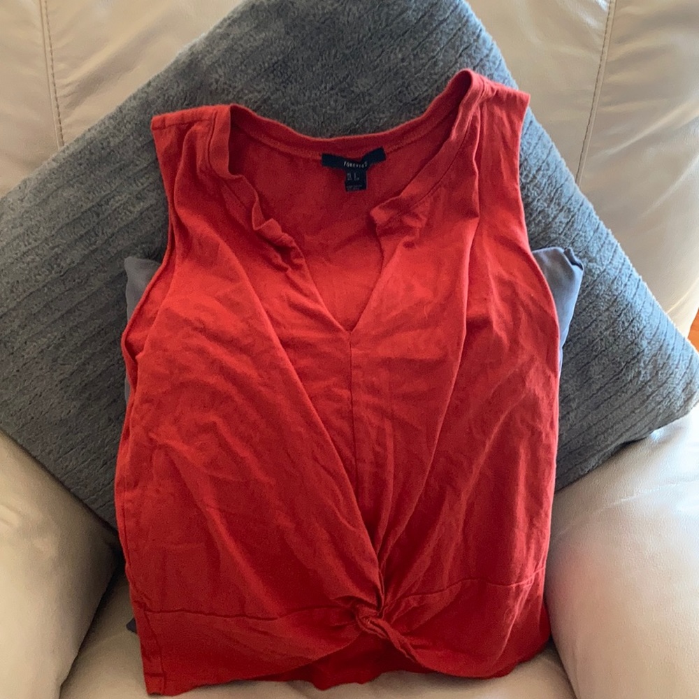 Forever 21 orange L sleeveless top with tie detail